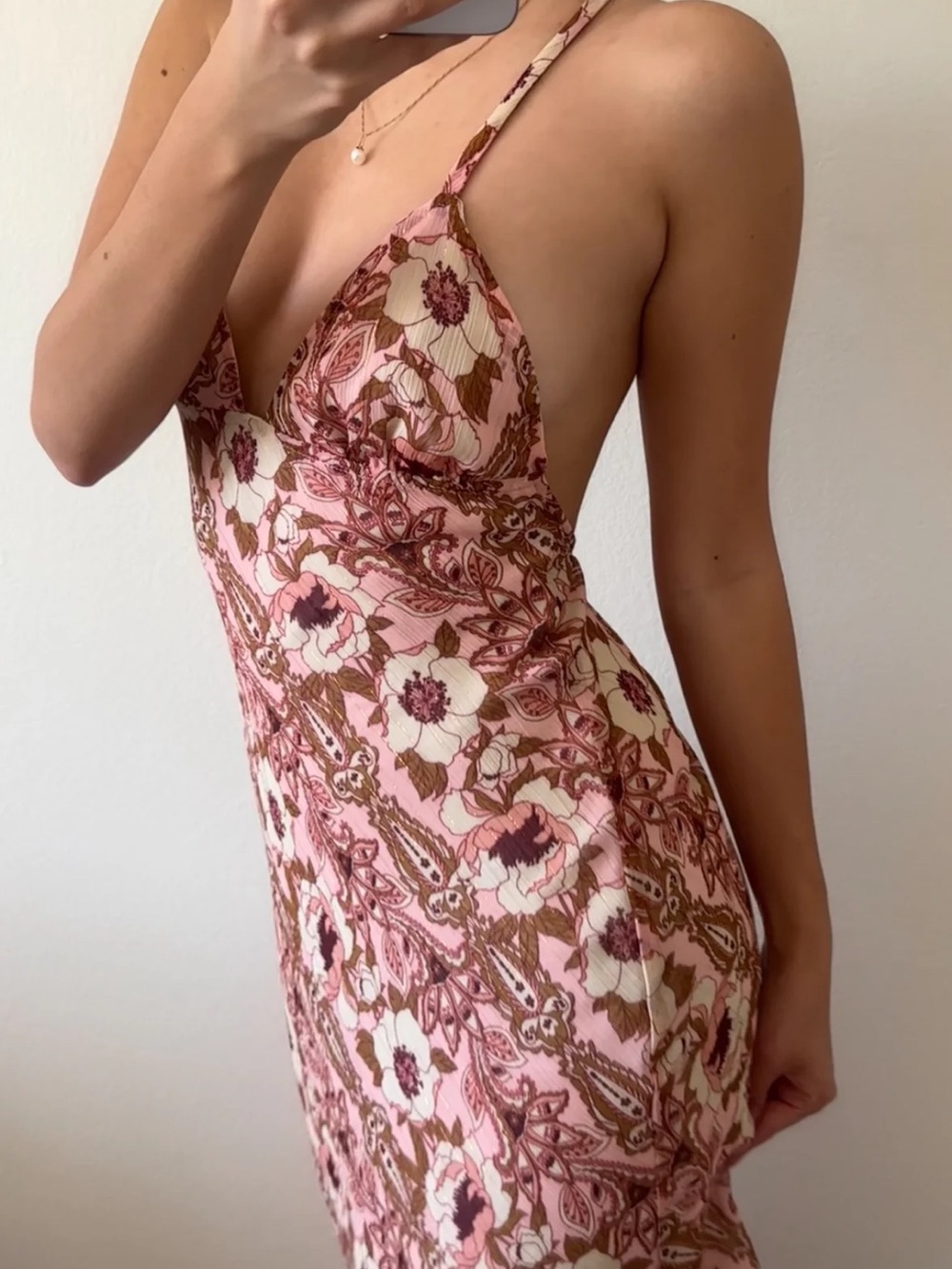 Enduring Kairos Sarabeth Anemone Midi Dress in Pink Red Maroon Cream Gold Floral